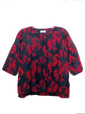 Terra SJ Apparel Art to Wear Floral Silk Crop Jacket Blazer Medium Collarless